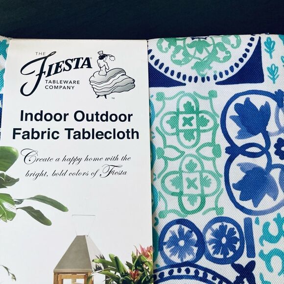 Fiesta Indoor Outdoor Mexican Tablecloth Tablecloth Blue Green Oblong - Picture 2 of 3